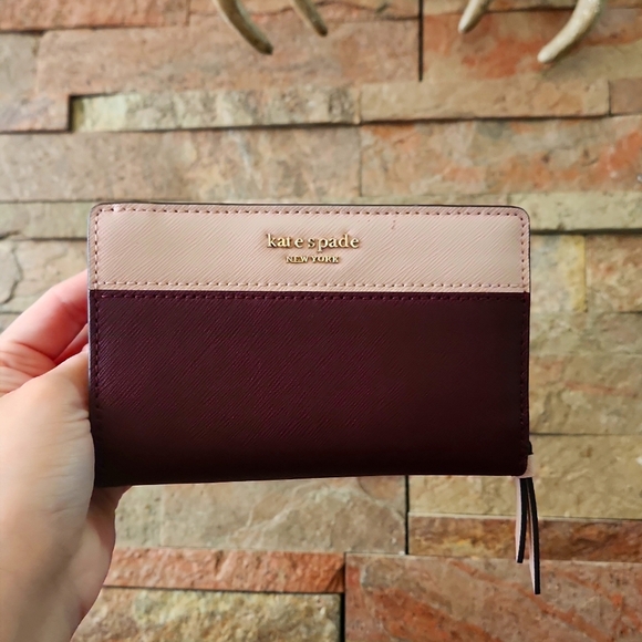kate spade Handbags - AUTH KATE SPADE RED WINE COLOR BLOCK WALLET